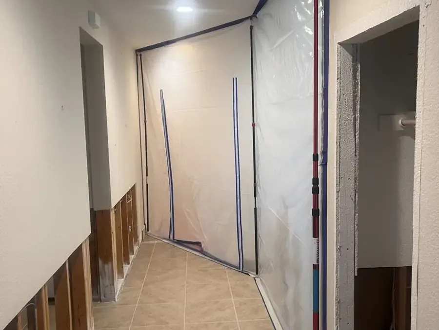 Drying equipment set up in a room during a water damage dry-out