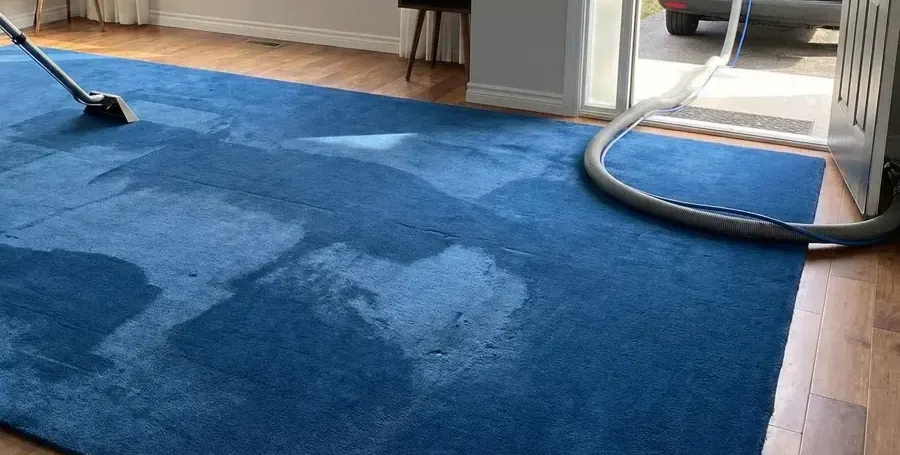 Extraction wand pulling water out of a wet area rug